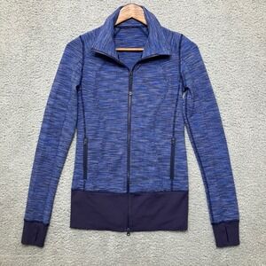 Lululemon Athletica Women 4 Blue Space Dye Full Zip Jacket Thumbholes Stretch